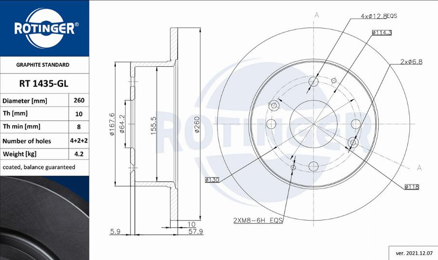 Rotinger RT 1435-GL - Тормозной диск autosila-amz.com