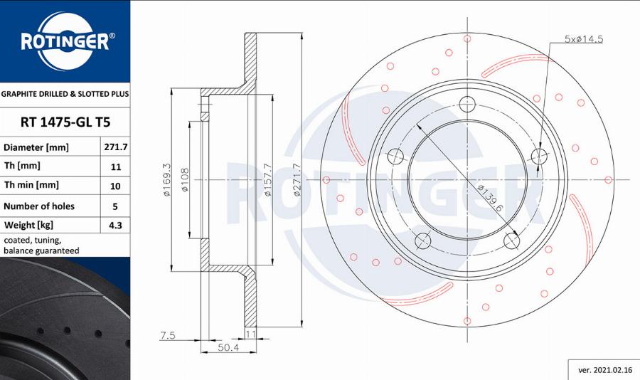 Rotinger RT 1475-GL T5 - Тормозной диск autosila-amz.com