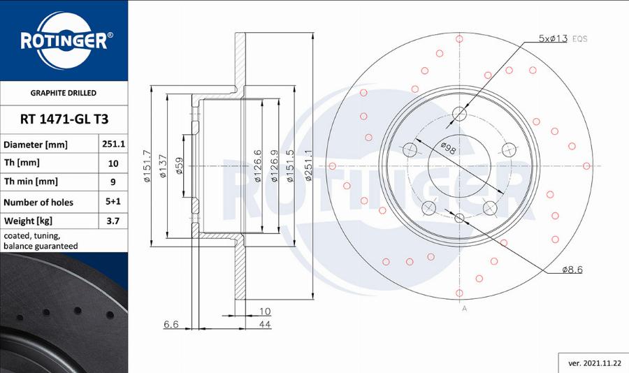 Rotinger RT 1471-GL T3 - Тормозной диск autosila-amz.com