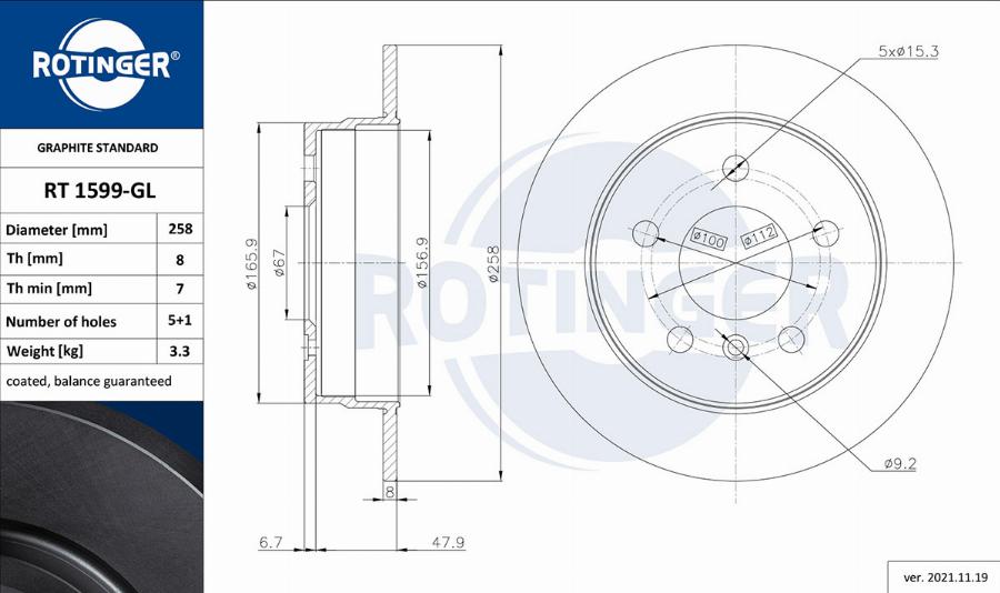 Rotinger RT 1599-GL - Тормозной диск autosila-amz.com