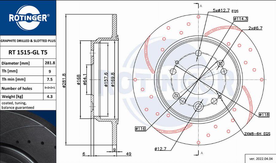 Rotinger RT 1515-GL T5 - Тормозной диск autosila-amz.com