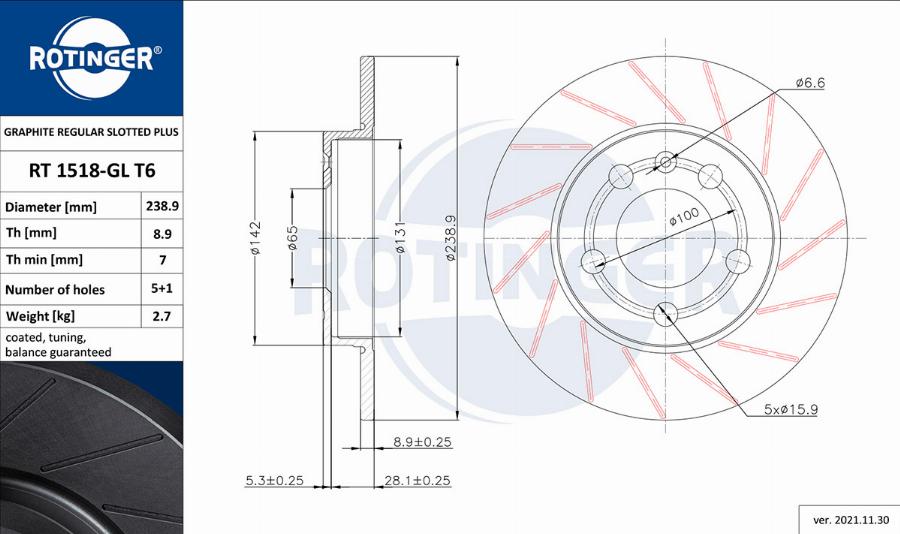 Rotinger RT 1518-GL T6 - Тормозной диск autosila-amz.com