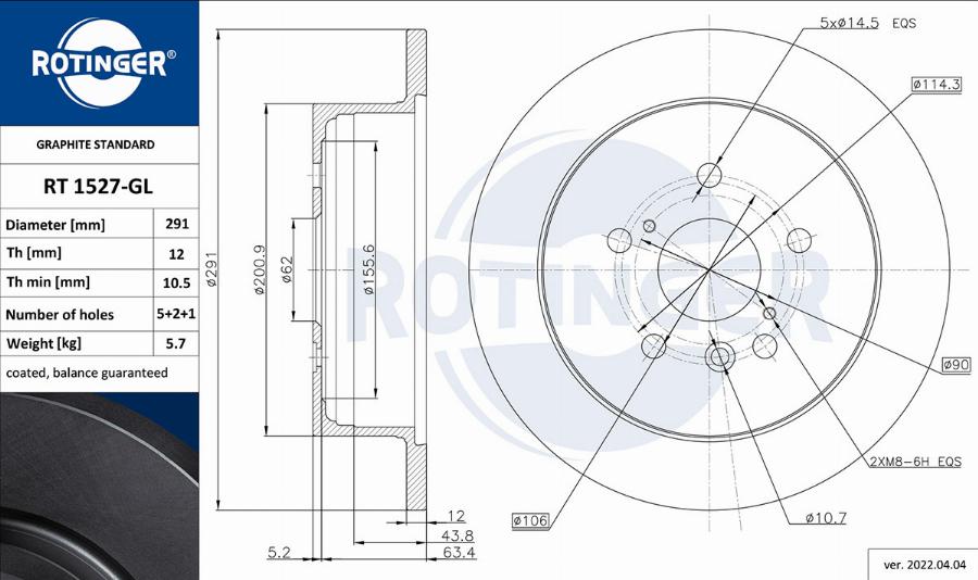 Rotinger RT 1527-GL - Тормозной диск autosila-amz.com