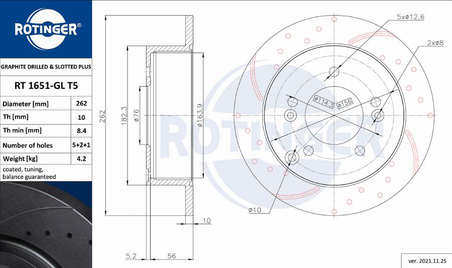 Rotinger RT 1651-GL T5 - Тормозной диск autosila-amz.com