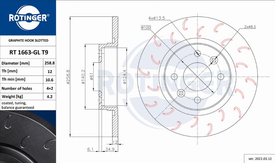 Rotinger RT 1663-GL T9 - Тормозной диск autosila-amz.com