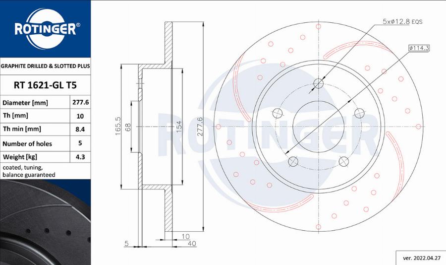 Rotinger RT 1621-GL T5 - Тормозной диск autosila-amz.com