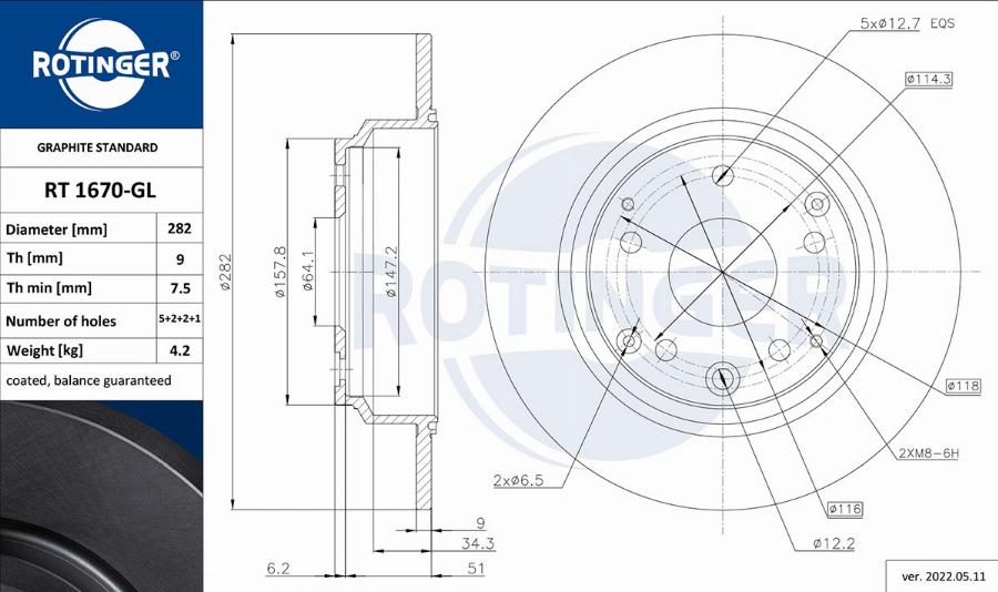 Rotinger RT 1670-GL - Тормозной диск autosila-amz.com