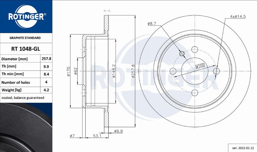 Rotinger RT 1048-GL - Тормозной диск autosila-amz.com