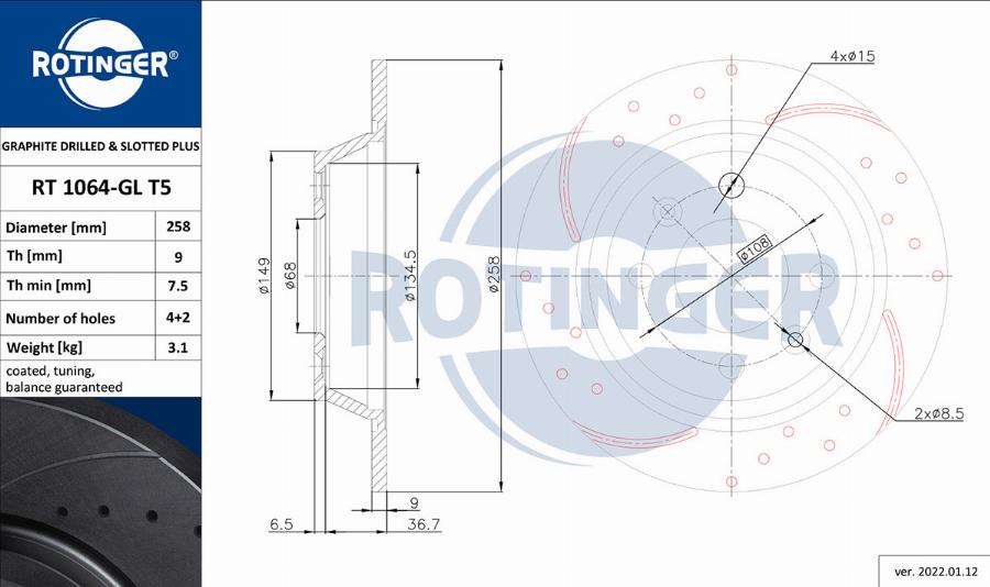 Rotinger RT 1064-GL T5 - Тормозной диск autosila-amz.com