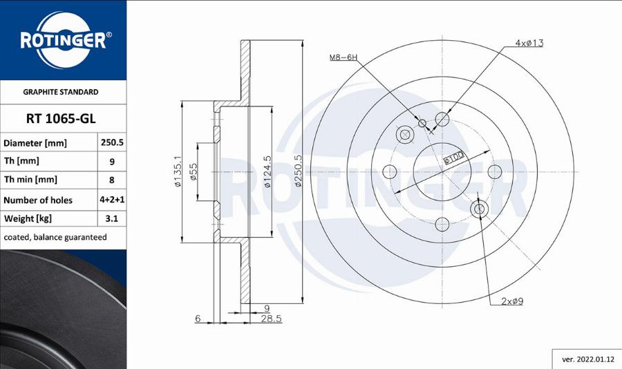 Rotinger RT 1065-GL - Тормозной диск autosila-amz.com