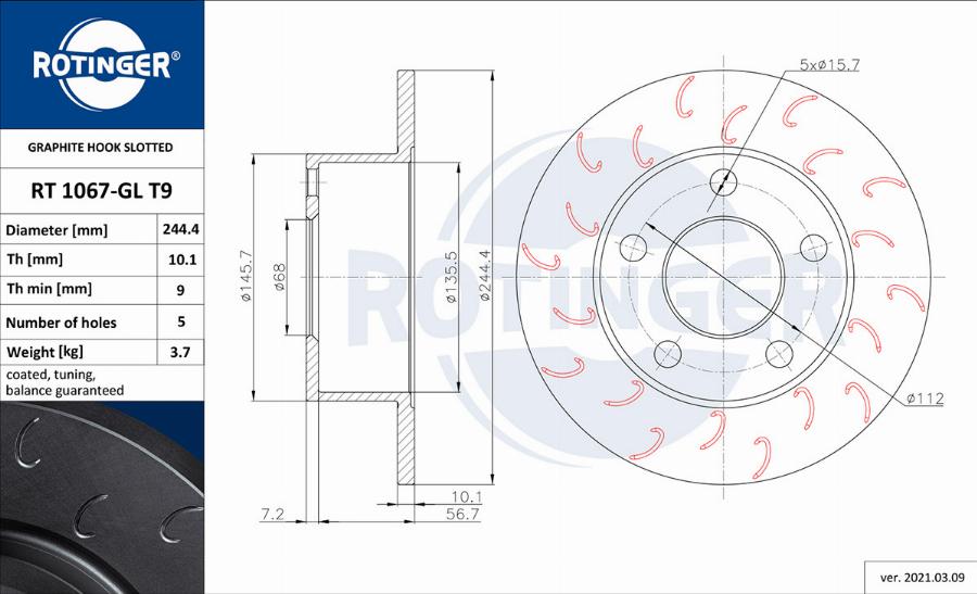 Rotinger RT 1067-GL T9 - Тормозной диск autosila-amz.com