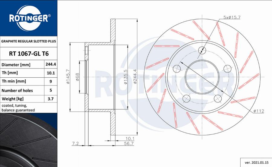 Rotinger RT 1067-GL T6 - Тормозной диск autosila-amz.com