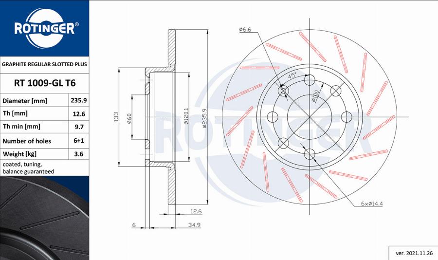 Rotinger RT 1009-GL T6 - Тормозной диск autosila-amz.com