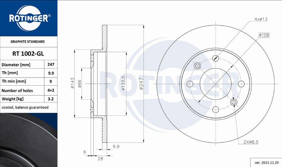 Rotinger RT 1002-GL - Тормозной диск autosila-amz.com