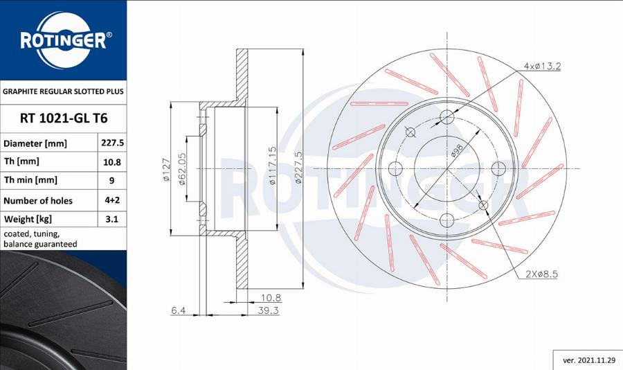 Rotinger RT 1021-GL T6 - Тормозной диск autosila-amz.com