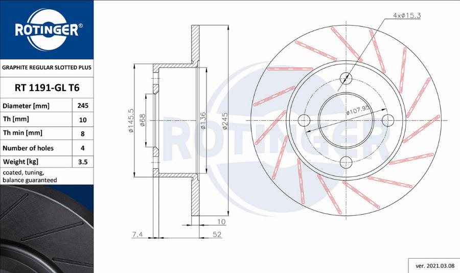 Rotinger RT 1191-GL T6 - Тормозной диск autosila-amz.com