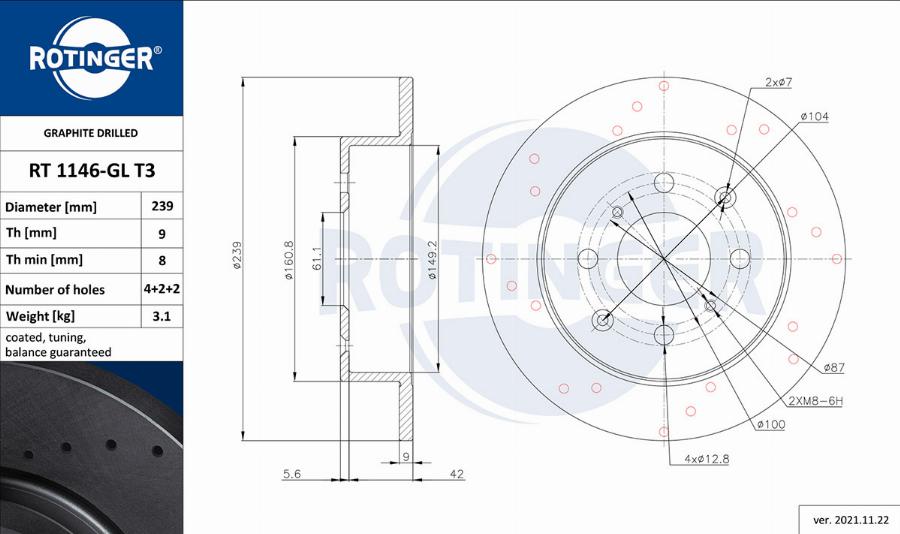 Rotinger RT 1146-GL T3 - Тормозной диск autosila-amz.com