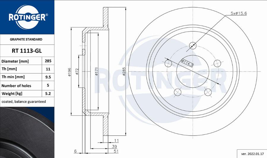 Rotinger RT 1113-GL - Тормозной диск autosila-amz.com