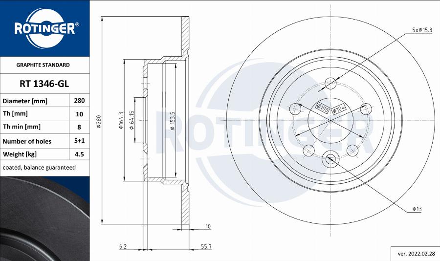 Rotinger RT 1346-GL - Тормозной диск autosila-amz.com