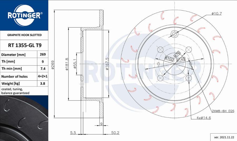 Rotinger RT 1355-GL T9 - Тормозной диск autosila-amz.com