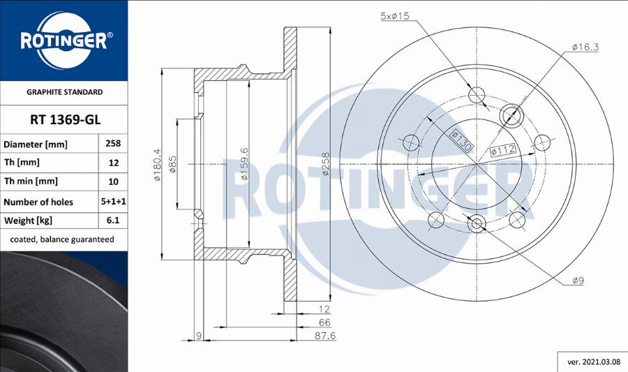 Rotinger RT 1369-GL - Тормозной диск autosila-amz.com