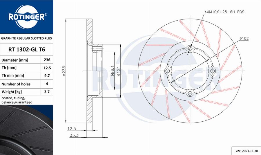 Rotinger RT 1302-GL T6 - Тормозной диск autosila-amz.com