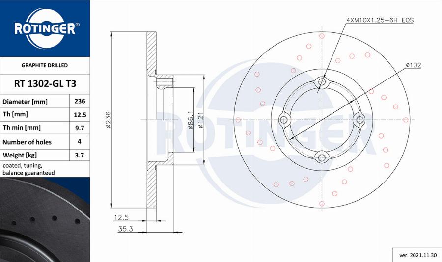 Rotinger RT 1302-GL T3 - Тормозной диск autosila-amz.com