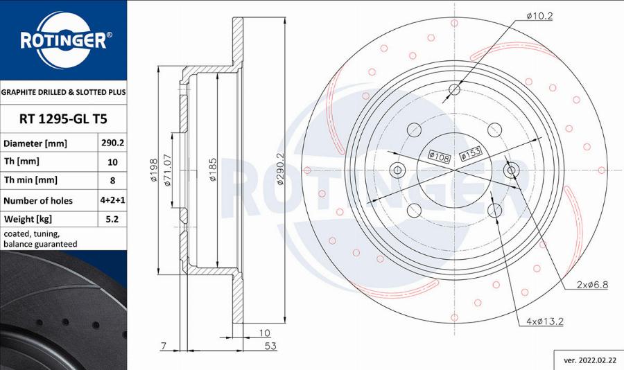 Rotinger RT 1295-GL T5 - Тормозной диск autosila-amz.com