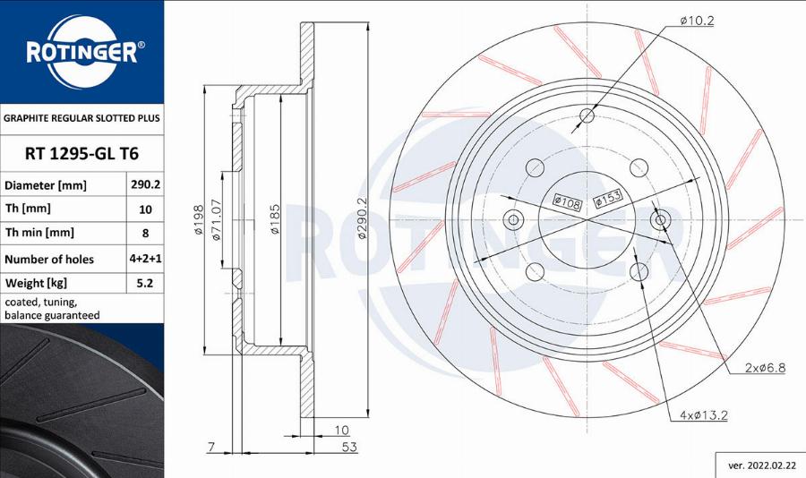 Rotinger RT 1295-GL T6 - Тормозной диск autosila-amz.com