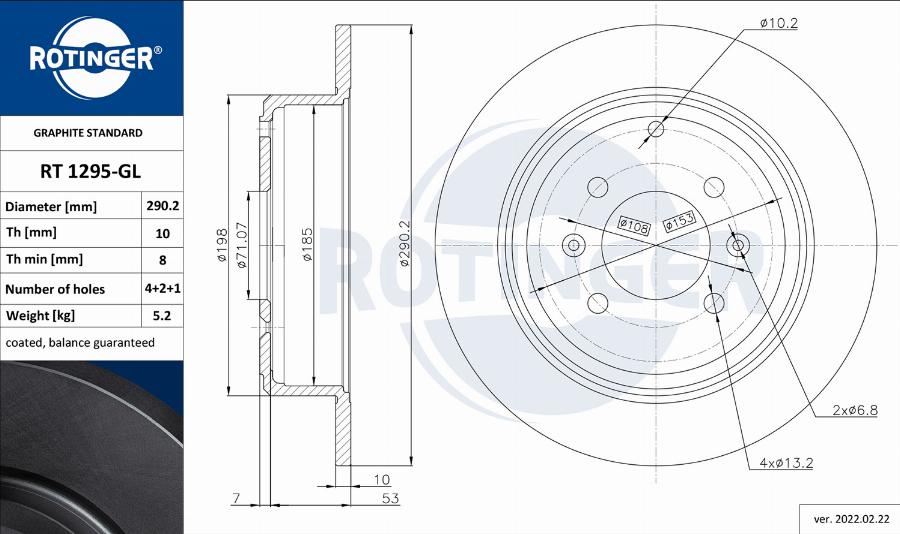 Rotinger RT 1295-GL - Тормозной диск autosila-amz.com