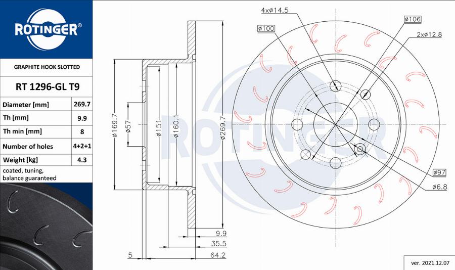 Rotinger RT 1296-GL T9 - Тормозной диск autosila-amz.com