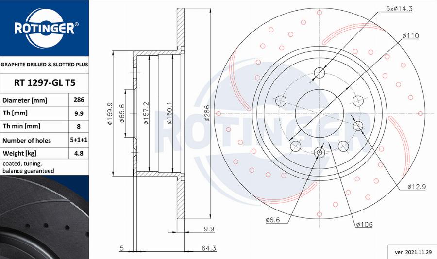 Rotinger RT 1297-GL T5 - Тормозной диск autosila-amz.com