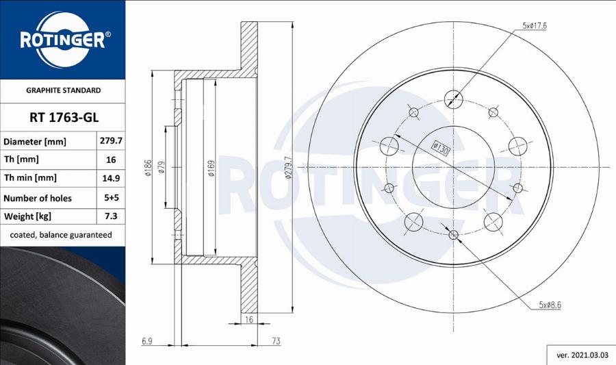 Rotinger RT 1763-GL - Тормозной диск autosila-amz.com