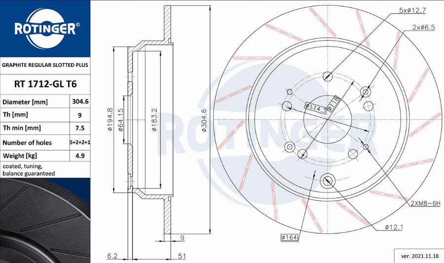 Rotinger RT 1712-GL T6 - Тормозной диск autosila-amz.com