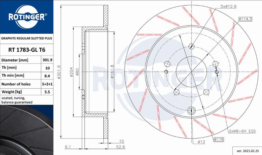 Rotinger RT 1783-GL T6 - Диск тормозной графитовый с насечками autosila-amz.com