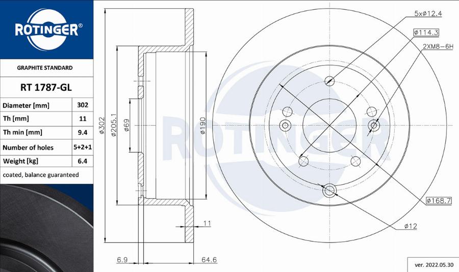 Rotinger RT 1787-GL - Тормозной диск autosila-amz.com