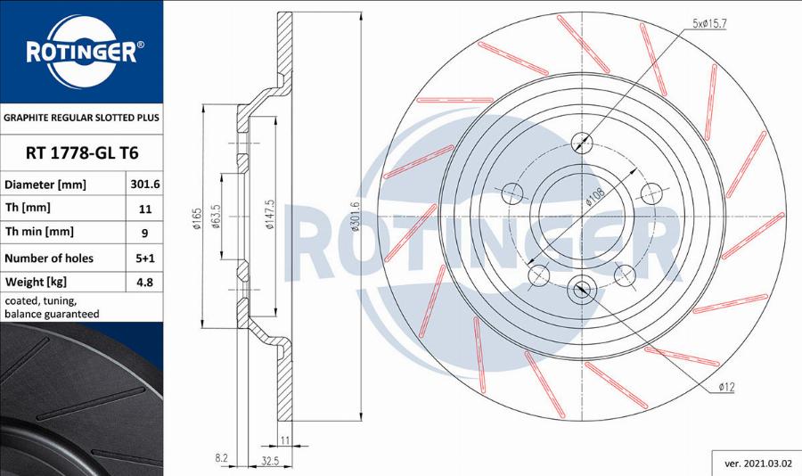 Rotinger RT 1778-GL T6 - Тормозной диск autosila-amz.com