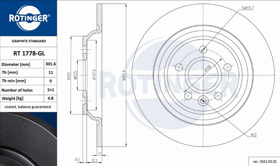 Rotinger RT 1778-GL - Тормозной диск autosila-amz.com