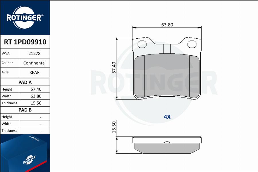 Rotinger RT 1PD09910 - Тормозные колодки, дисковые, комплект autosila-amz.com