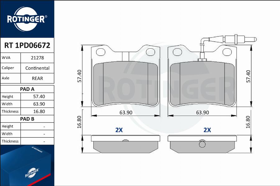 Rotinger RT 1PD06672 - Тормозные колодки, дисковые, комплект autosila-amz.com