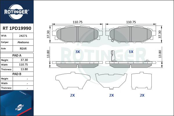 Rotinger RT 1PD19990 - Тормозные колодки, дисковые, комплект autosila-amz.com