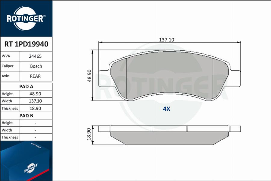 Rotinger RT 1PD19940 - Тормозные колодки, дисковые, комплект autosila-amz.com