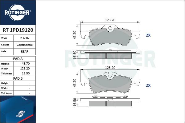 Rotinger RT 1PD19120 - Тормозные колодки, дисковые, комплект autosila-amz.com