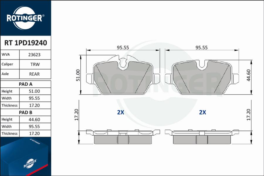 Rotinger RT 1PD19240 - Тормозные колодки, дисковые, комплект autosila-amz.com