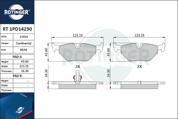 Rotinger RT 1PD14230 - Тормозные колодки, дисковые, комплект autosila-amz.com