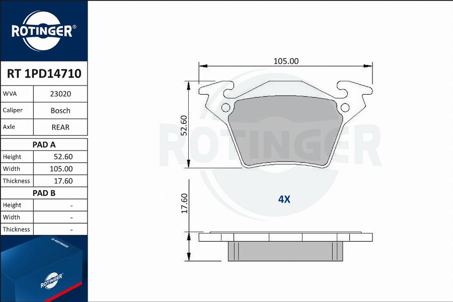 Rotinger RT 1PD14710 - Тормозные колодки, дисковые, комплект autosila-amz.com