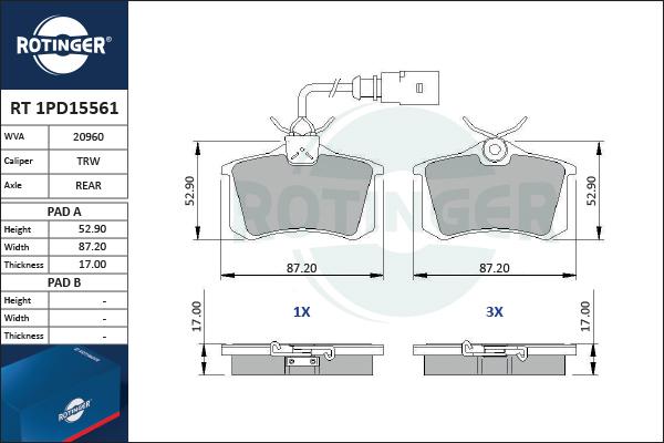 Rotinger RT 1PD15561 - Тормозные колодки, дисковые, комплект autosila-amz.com