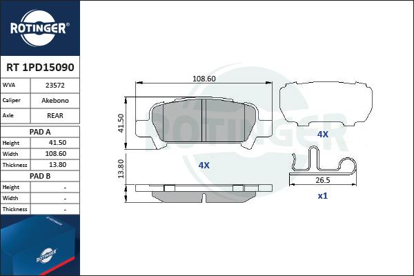 Rotinger RT 1PD15090 - Тормозные колодки, дисковые, комплект autosila-amz.com