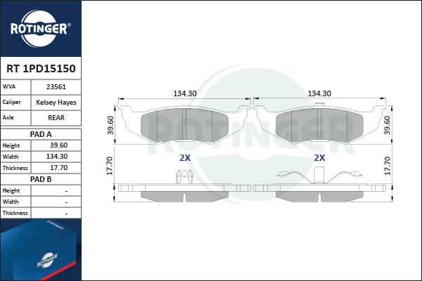 Rotinger RT 1PD15150 - Тормозные колодки, дисковые, комплект autosila-amz.com