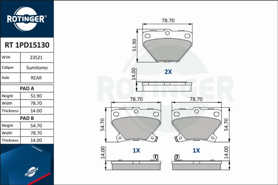 Rotinger RT 1PD15130 - Тормозные колодки, дисковые, комплект autosila-amz.com